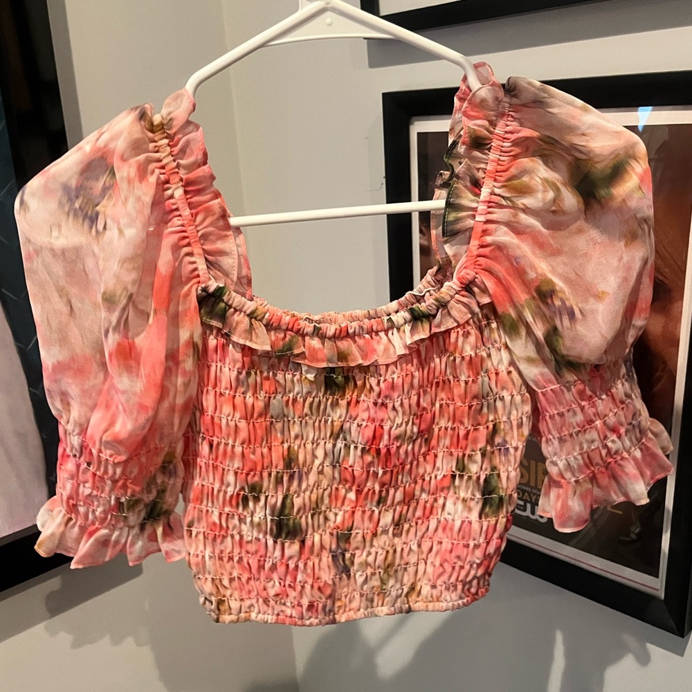 MISA LOS ANGELES Pink Multicolor Sheer Ribbed Top XS